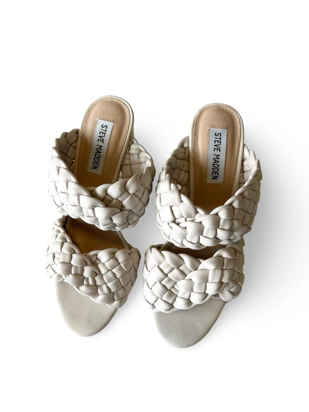 Steve Madden twisted braided double strap slip on heels Size 7.5 Chunky Neutral